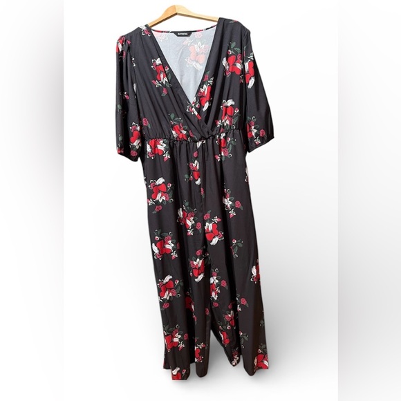 BloomChic Pants - BloomChic Black Heart & Rose Print Wide-Leg Jumpsuit | US 18–20